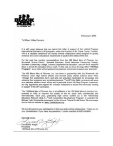 UPI Education, 100 Black Men of Phoenix - Letter of Support