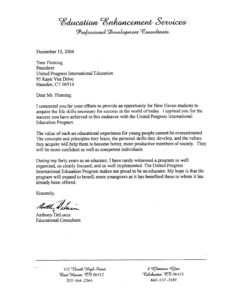 UPI Education, Education Enhancement Services, Anthony DeLucia, Letter of support