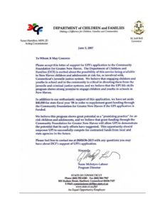 UPI Education, Department of Children and Families - Letter of Support
