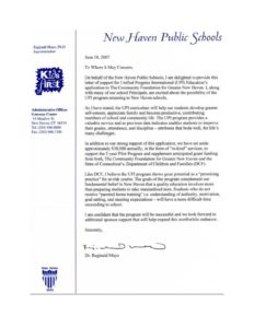UPI Education, New Haven Public Schools - 2007 Letter of Support