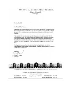 UPI Education, Wilbur L Cross High School - Letter of Support